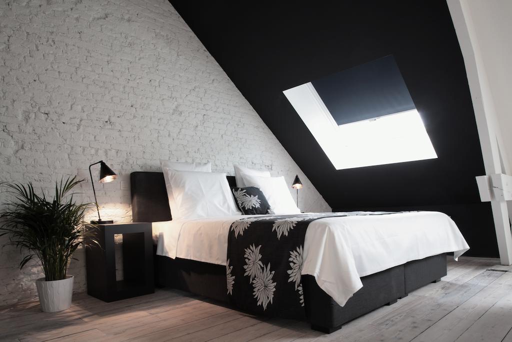 Maison Nationale City Flats & Suites Antwerpen Kamer foto A bedroom with a roof window